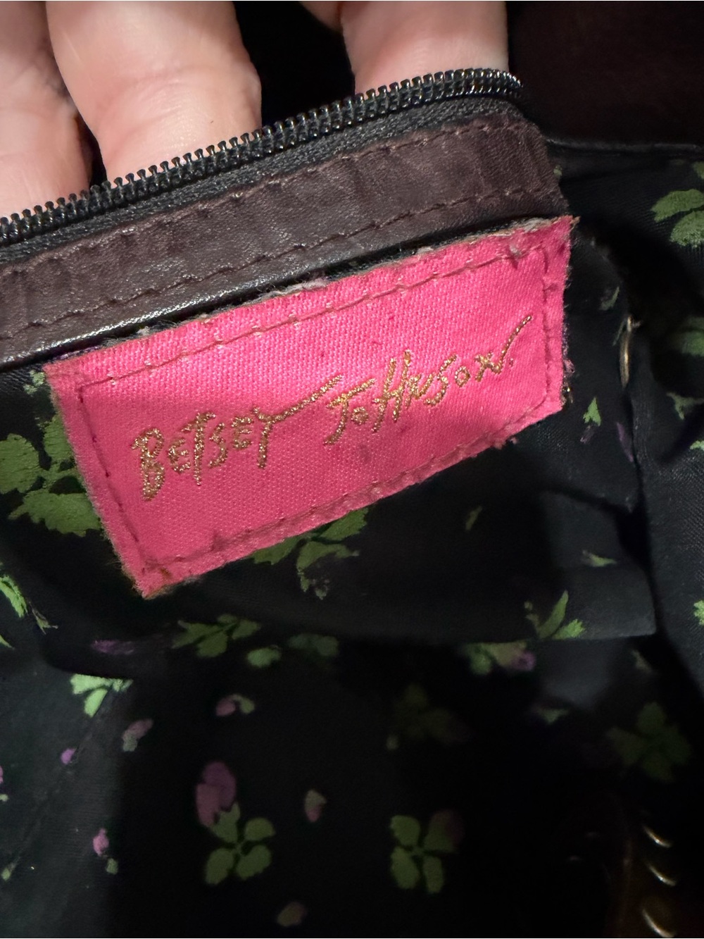 Betsey Johnson Brown Leather Heart Bowler Hobo Bag Large Studded - Picture 11 of 16